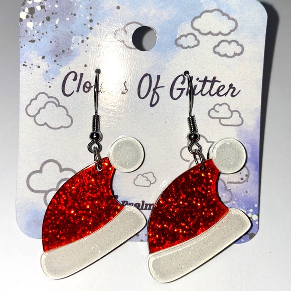 Glitter Santa Hat Earrings - Picture 1 of 2